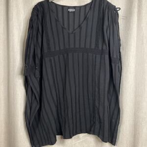 Aerie - Black Crochet Top/Swimsuit Cover - Black - Cinched Shoulder W/Tassels